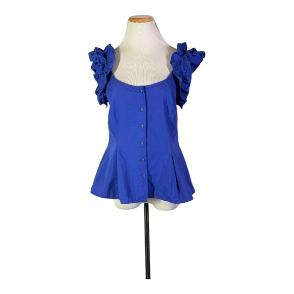 Anna Cate Size XS Sleeveless Top Violet Blue Button-Front Ruffle - Picture 1 of 10